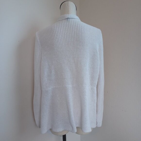Eileen Fisher Cardigan Sweater White Linen Open Front Waterfall Style Womens L - Picture 8 of 11